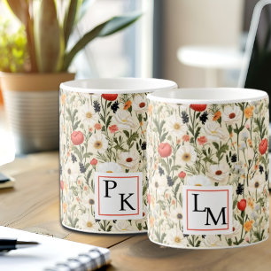 Mug Cottage Meadow Fleurs sauvages colorés avec initia