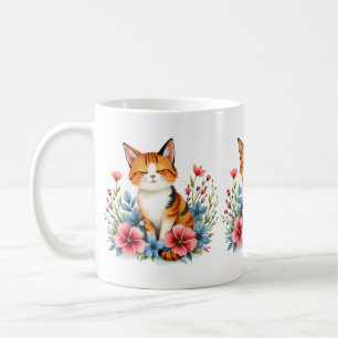 Mug Cottagecore Floral Chat Serene Feline Botanique