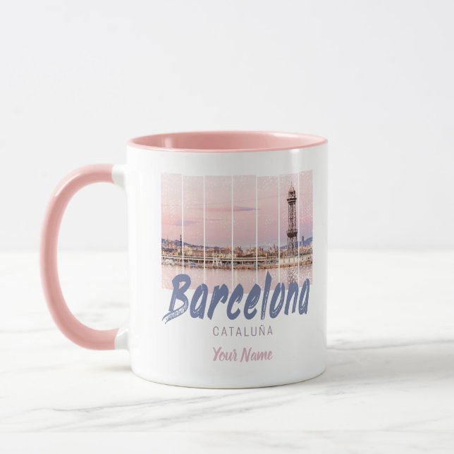 Mug coucher de soleil de Barcelone Catalogne Skyline E (Gauche)
