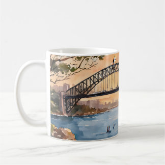 Mug Coucher de soleil en aquarelle : Sydney Harbour Br