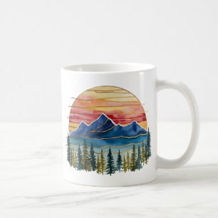 Mug Coucher de soleil montagne aquarelle Horizon Doré