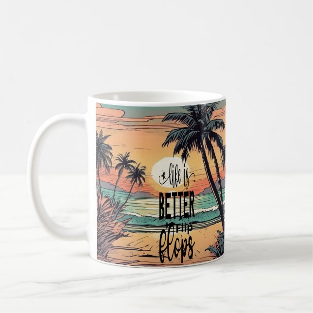 Mug Coucher de soleil sur la plage, la vie est meilleu (Gauche)