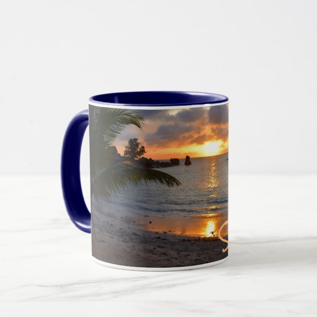 Mug Coucher de soleil sur l'île tropicale des Seychell (Devant gauche)