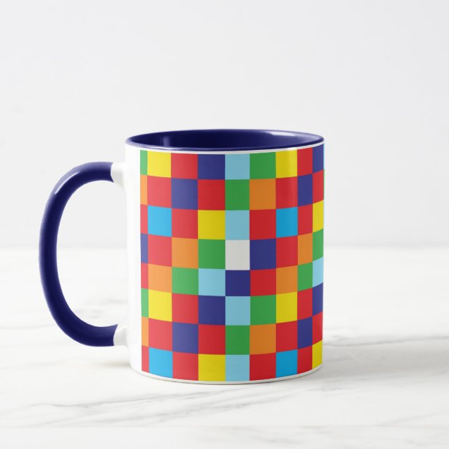 Mug Couleur brillante Carré Motif  Bleu Rouge (Gauche)