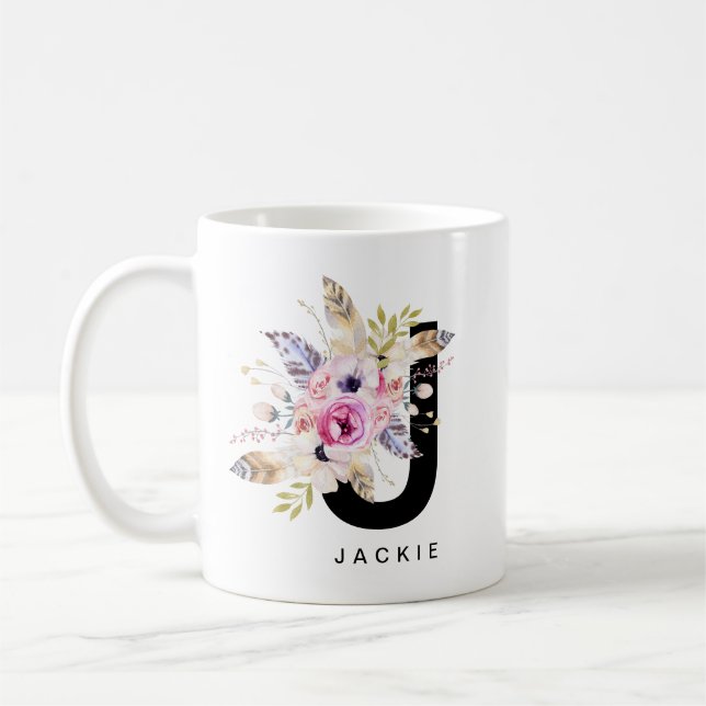 Mug Couleur pour aquarelle de Boho de monogramme de (Gauche)