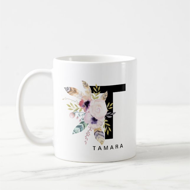 Mug Couleur pour aquarelle de Boho de monogramme de (Gauche)