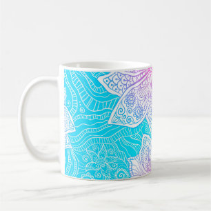 Mug Couleurs bleues et roses ornementent fleurs transp