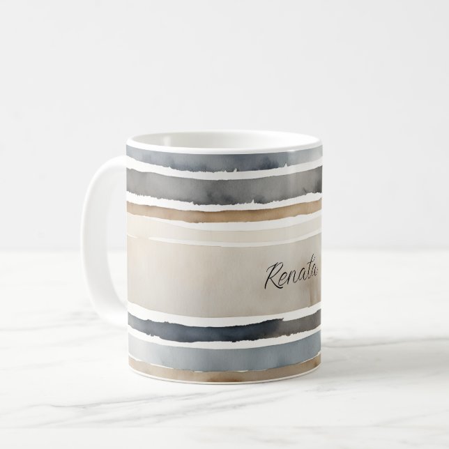 Mug Couleurs neutres des bandes d'aquarelle (Devant gauche)