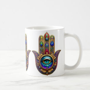 Mug Couleurs Paon Or Hamsa Saphir Vert Troisième Œil