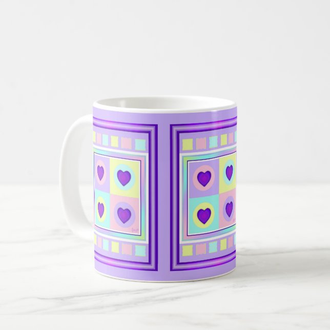 Mug Couleurs pastel & coeurs violets battre (Devant gauche)
