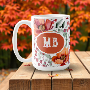 Mug Couleurs terreuses, fleurs d'automne Monogrammées