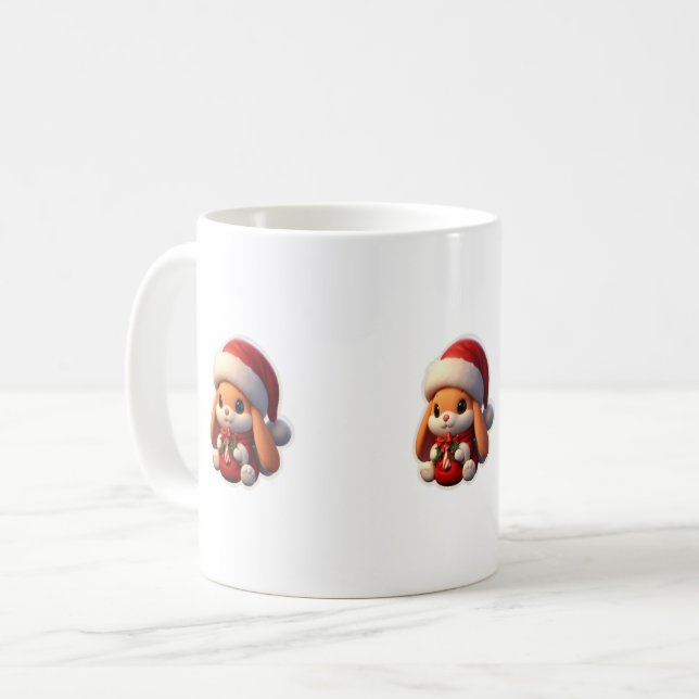 Mug Coupe avec lapin en costume Père Noël (Devant gauche)