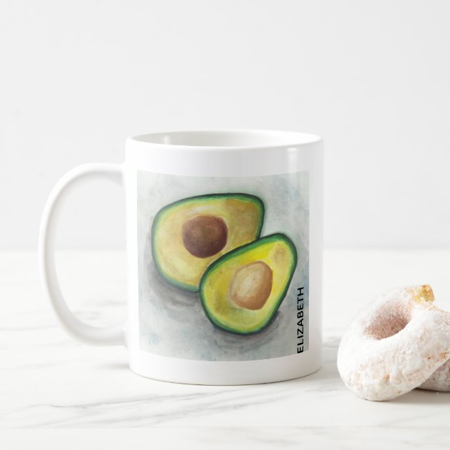 Mug Coupe Avocado verte en demi-aquarelle (Avec donut)
