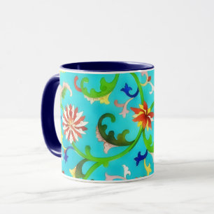 Mug Coupe d'art Turquoise Floral vintage