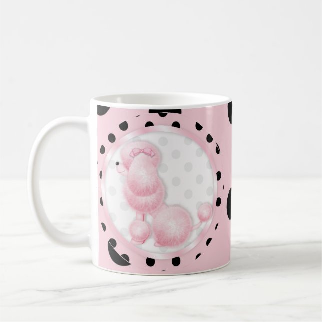 Mug Coupe de café de caniche rose Poodé Pink Poka Dot (Gauche)