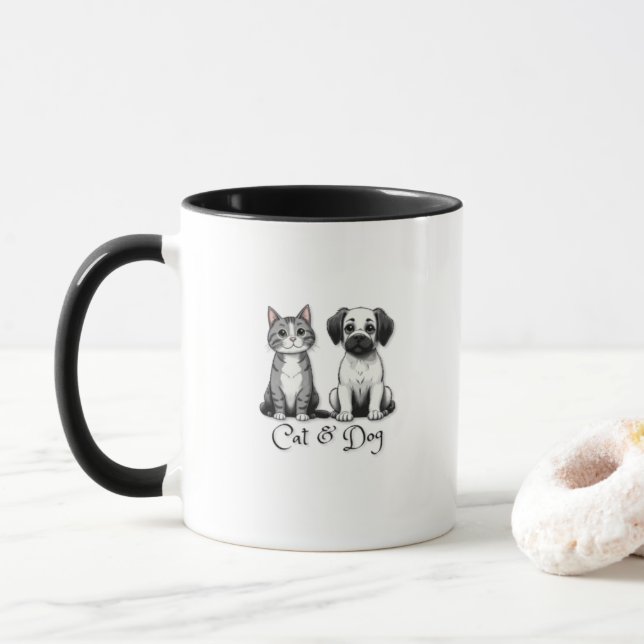 Mug Coupe de chat et de chien (Avec donut)
