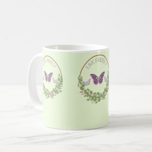 Mug Coupe de design royal florale de papillon libre (Devant gauche)