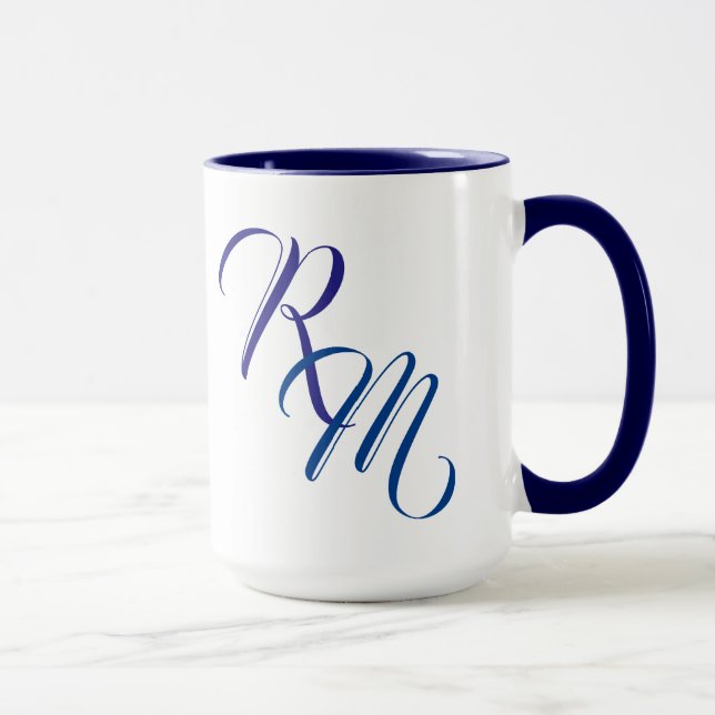 Mug Coupe initiale du Monogramme bleu personnalisé (Droite)