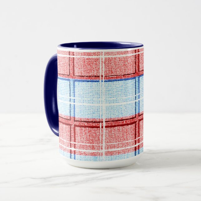 Mug Coupe rouge, blanche et bleue Plaid (Devant gauche)