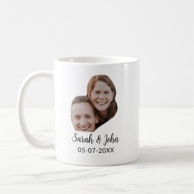 Mug Couple face photo add name date simple wedding  (Gauche)