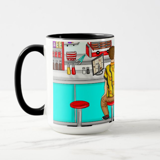 Mug Couple Holding Hands au dîner dans les années 1950 (Gauche)