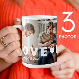 Mug Couple Love 3 Photo Collage Personnalisé