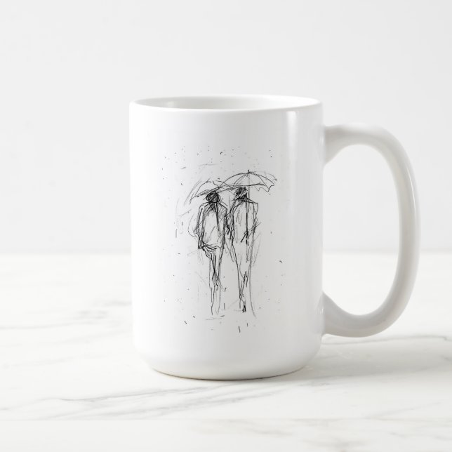 Mug Couple romantique marche dans la pluie avec parapl (Droite)