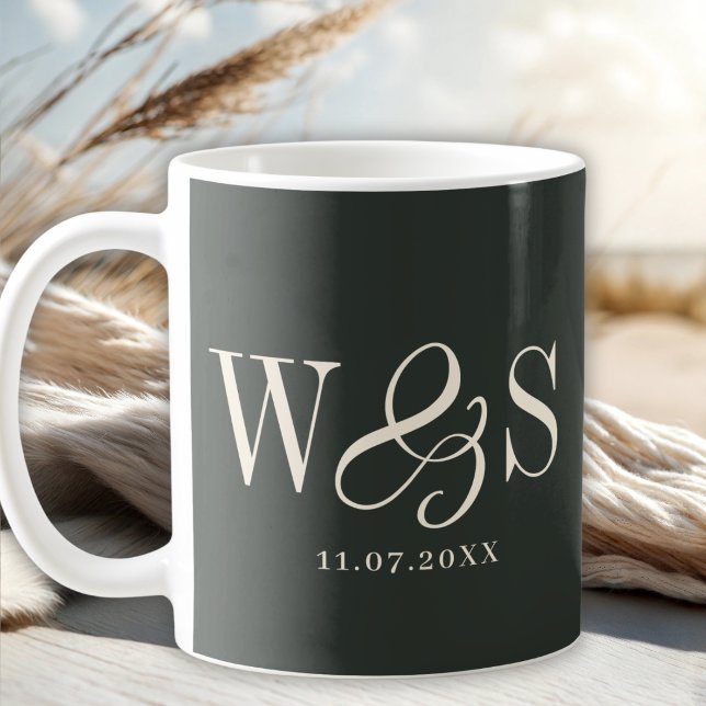 Mug Couples de mariage initial élégant ébène (Créateur téléchargé)