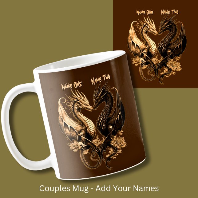 Mug Couples Gold Dragons Ajouter des noms (Créateur téléchargé)