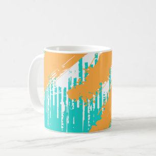 Mug Coups de pinceau orange sur couches turquoise
