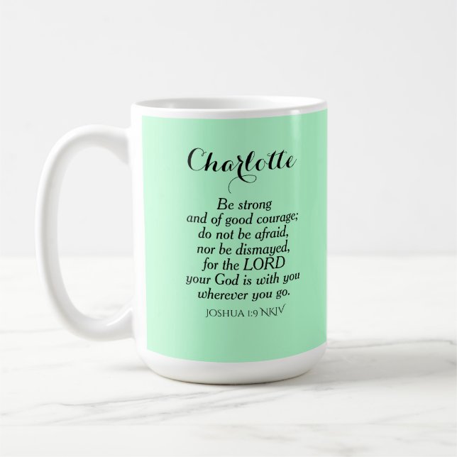 Mug Courage vert clair Bible Verset Nom personnalisé S (Gauche)