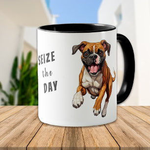 Mug Courir un chien de boxe amusant Saisir le jour