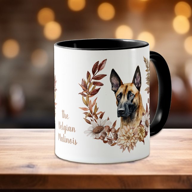 Mug Couronne d'automne de chien malinois belge (Créateur téléchargé)