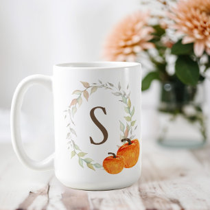 Mug Couronne d'automne et Citrouille monogrammé