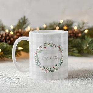 Mug Couronne de baies d'hiver de Noël Nom personnalisé