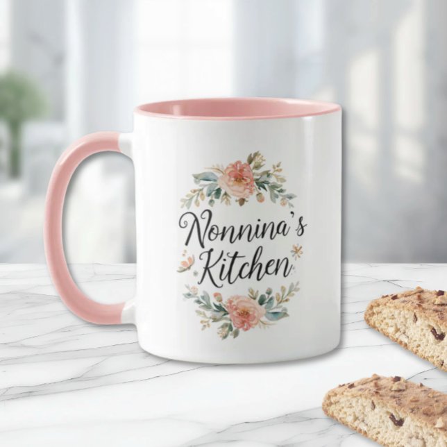 Mug Couronne de fleurs La Cuisine de Nonnina (Floral Wreath Nonnina's Kitchen Mug - Birthday Mother's Day Christmas Gift for Italian Grandmother)