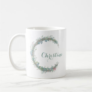 Mug Couronne de fleurs, nom de la femme, lune de crois