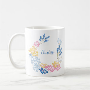 Mug Couronne de fleurs rose et bleu personnalisée