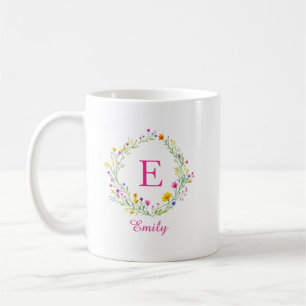 Mug Couronne de fleurs sauvages personnalisée monogram