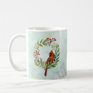 Mug Couronne de Noël à l'oiseau cardinal rouge aquarel