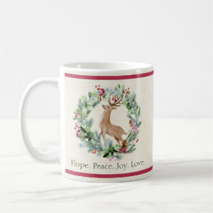 Mug Couronne de Noël aquarelle avec cerf personnalisé