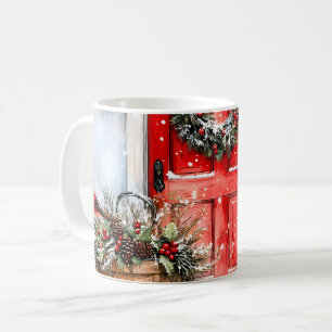 Mug Couronne de Noël rouge hivernal rustique vintage p