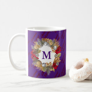 Mug Couronne de Noël violet de monogramme