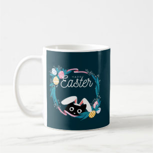Mug Couronne de Pâques joyeuse, Chat noir avec oreille