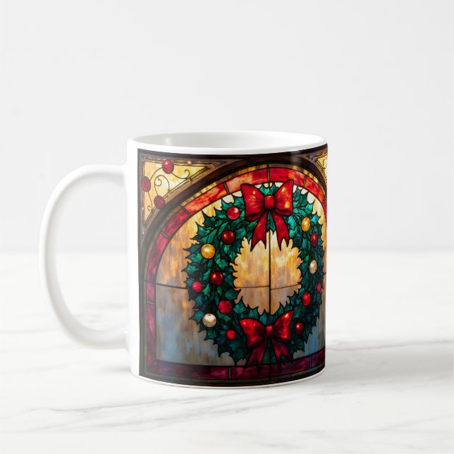 Mug Couronne de style vitrail Joyeux Noël à tous (Gauche)
