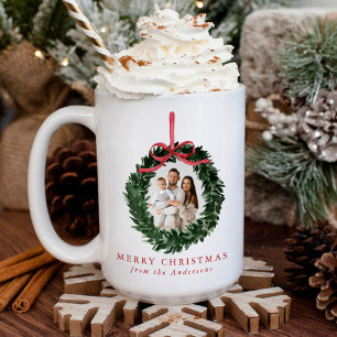 Mug Couronne élégante à l'aquarelle avec photo de Noël