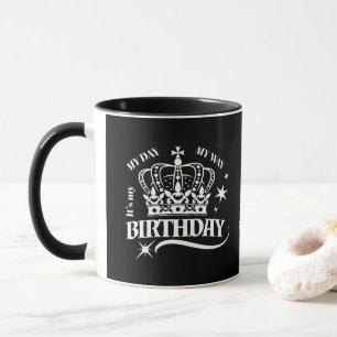 Mug Couronne élégante personnalisée noire pour anniver