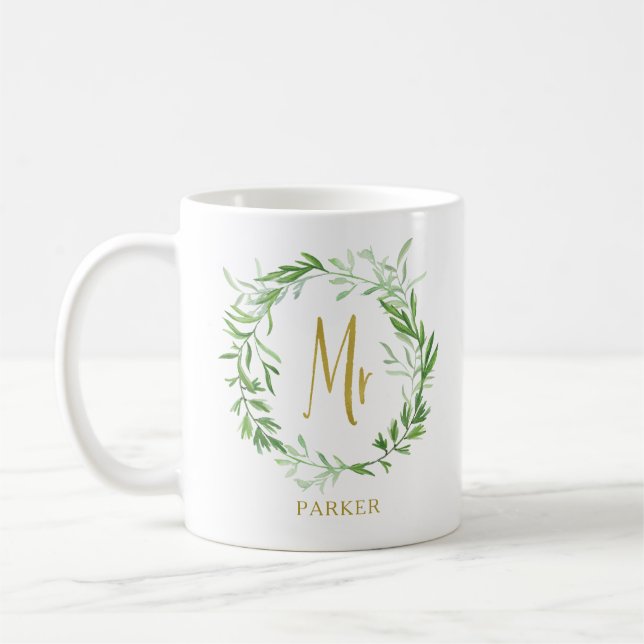 Mug Couronne Feuille verte | Faux Gold M. (Gauche)