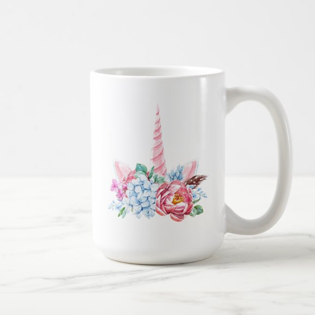 Mug Couronne florale de licorne d'aquarelle (Droite)