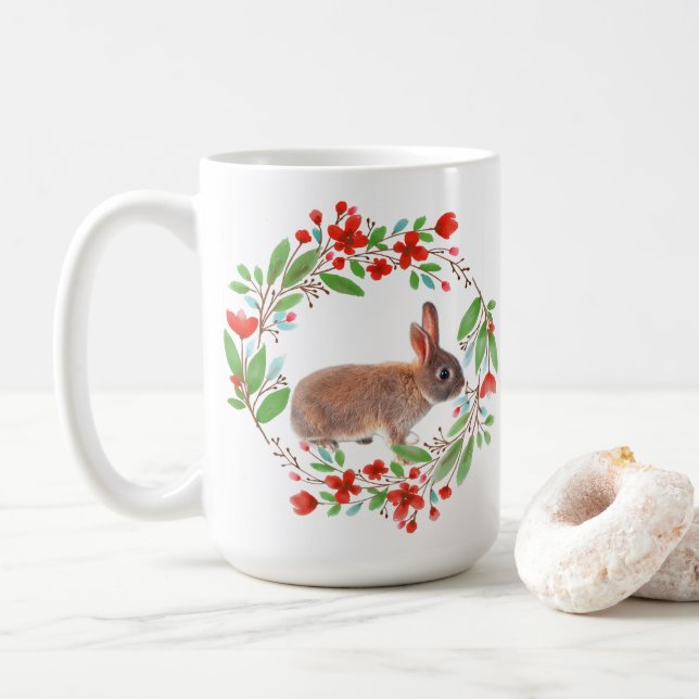 Mug Couronne rouge avec lapin / Style printemps (Avec donut)
